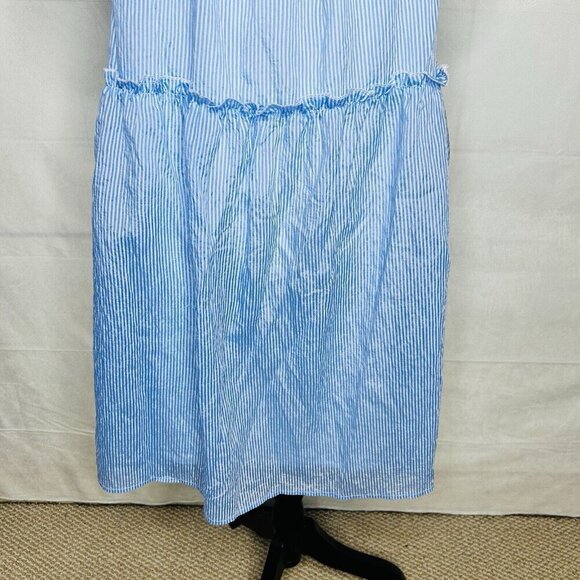 THML Blue White Babydoll Dress Ruffle Tiered Sleeveless Lined Women's Size L - Picture 3 of 7